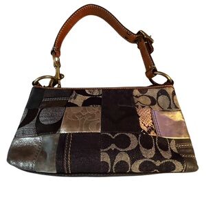 Coach Navy leather , denim patchwork bag mixed media leather with hangtag